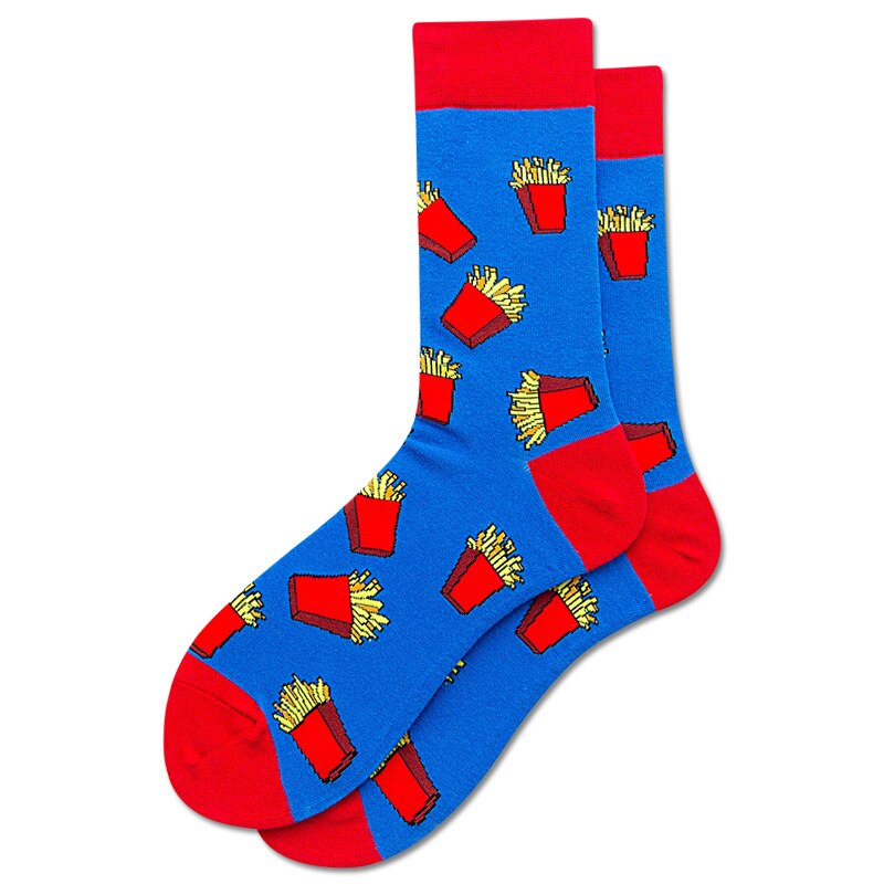 Sjov mad mænd sokker burger fries pizza kalkun hund ost æg bacon harajuku hip hop happy sox funky vinter: Frites sokker