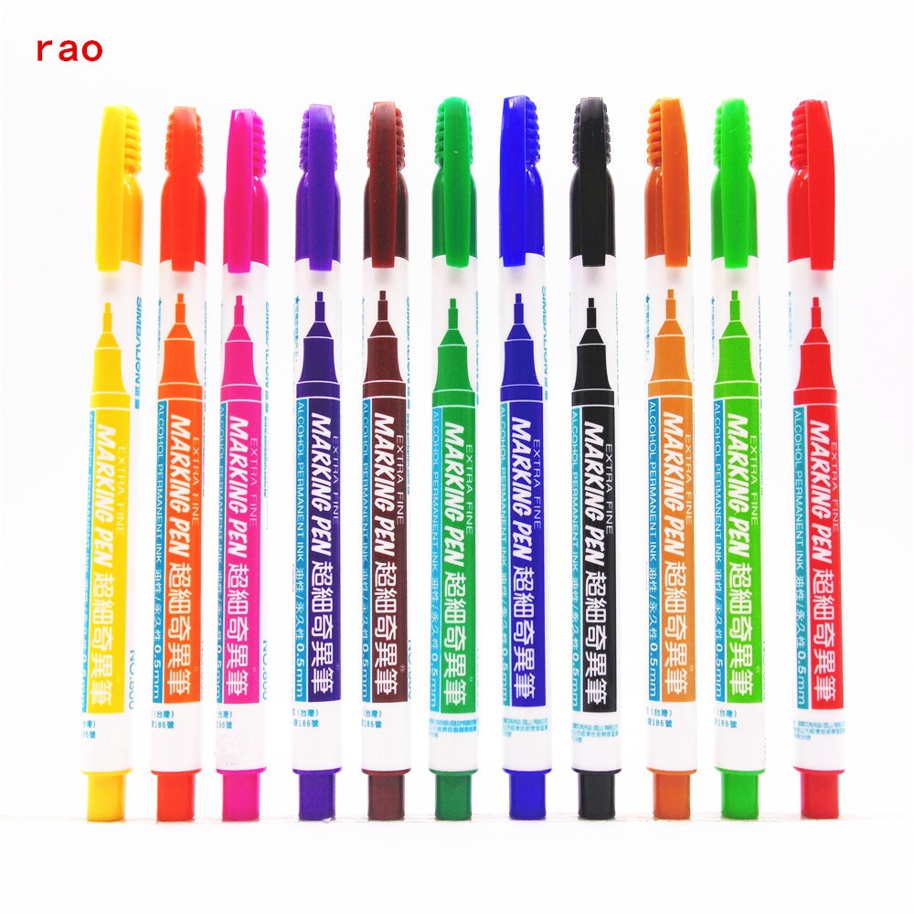 Stylo marqueur Extra fin à Base d'alcool, 0.5 Mm, 11 couleurs, encre pour Film/bois/tissu/métal/verre