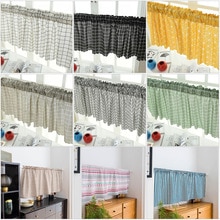 Cenefa de rejilla a rayas para ventana, faldones de cortinas opacas, cortas, semitransparentes, de bolsillo, para Cocina