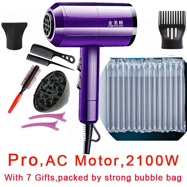 2000W Salon Hair Dryer 2 in 1 &Cold Air Brush Hair Dryers Hair Blow Dryer Strong Wind Dryer: Purple with 7 gifts