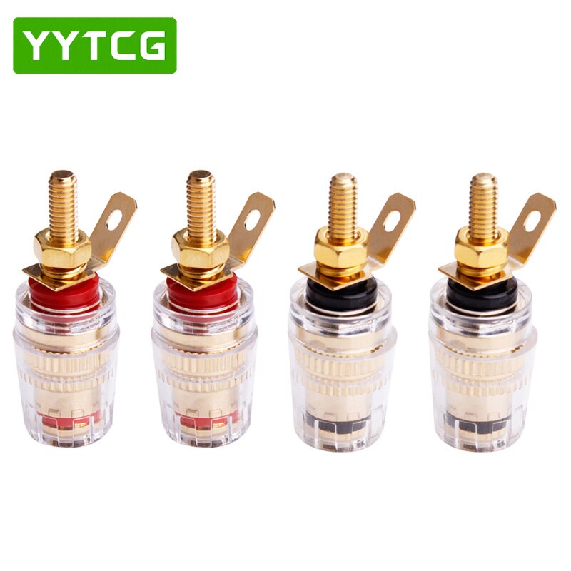 YYTCG 4Pcs Brass Gold Plated 4MM Banana Plug Terminal Binding Post for Speaker Amplifier Red and Black: Small-Long