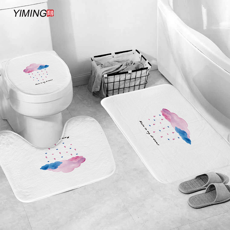 YIMING 3pcs Bath Mat Set Simple Northern European-Style Chandelier Printed Bathroom Anti-Slip Carpet Home Decoration Bath Mat: E
