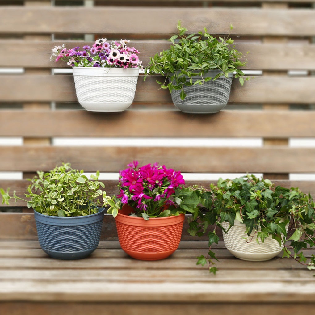 Wandmontage Bloempot Imitatie Rotan Muur Opknoping Bloem Plant Pot Halfronde Hars Hek Mand Voor Balkon Tuin Indoor