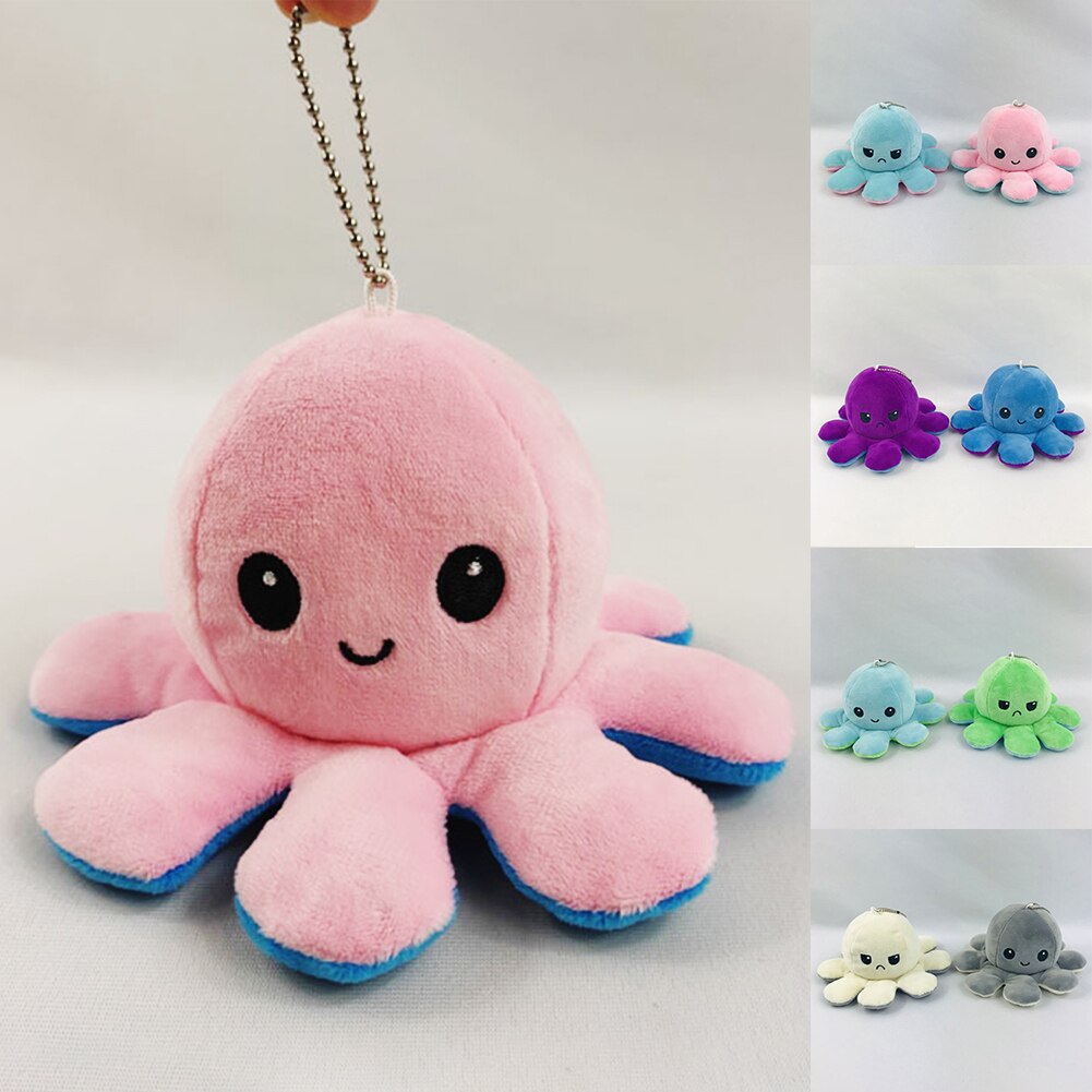 Poupée en peluche de poulpe de dessin animé à Double face avec porte-clés