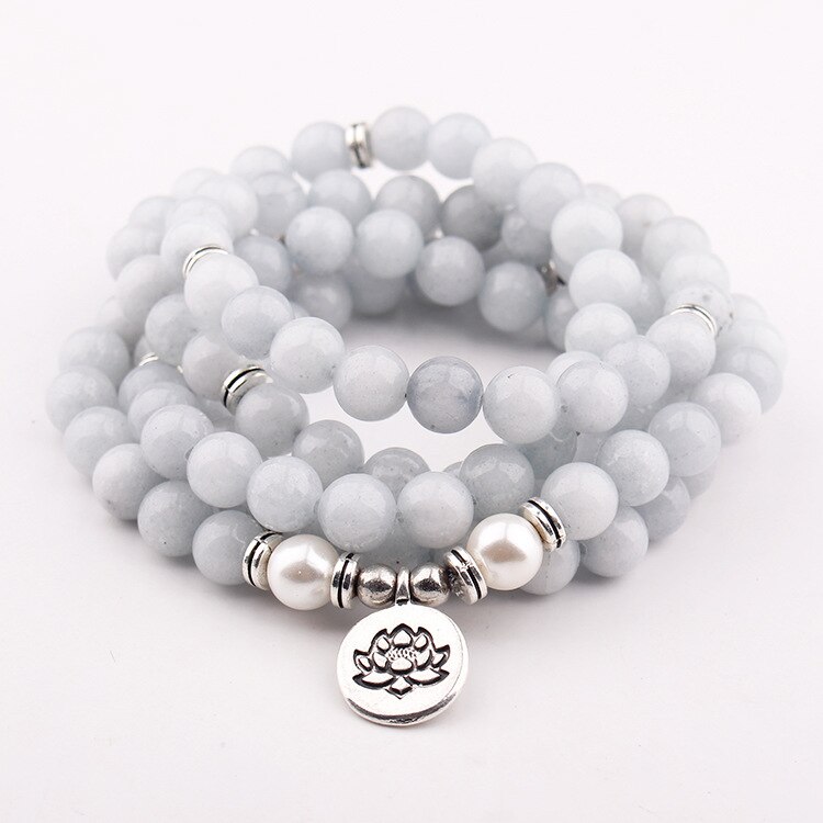 108 Mala Kralen Natuurlijke Stenen Polsband Yoga Lotus Charm Natuursteen Wrap Armbanden Vrouwen Mannen Mode-sieraden Armbanden