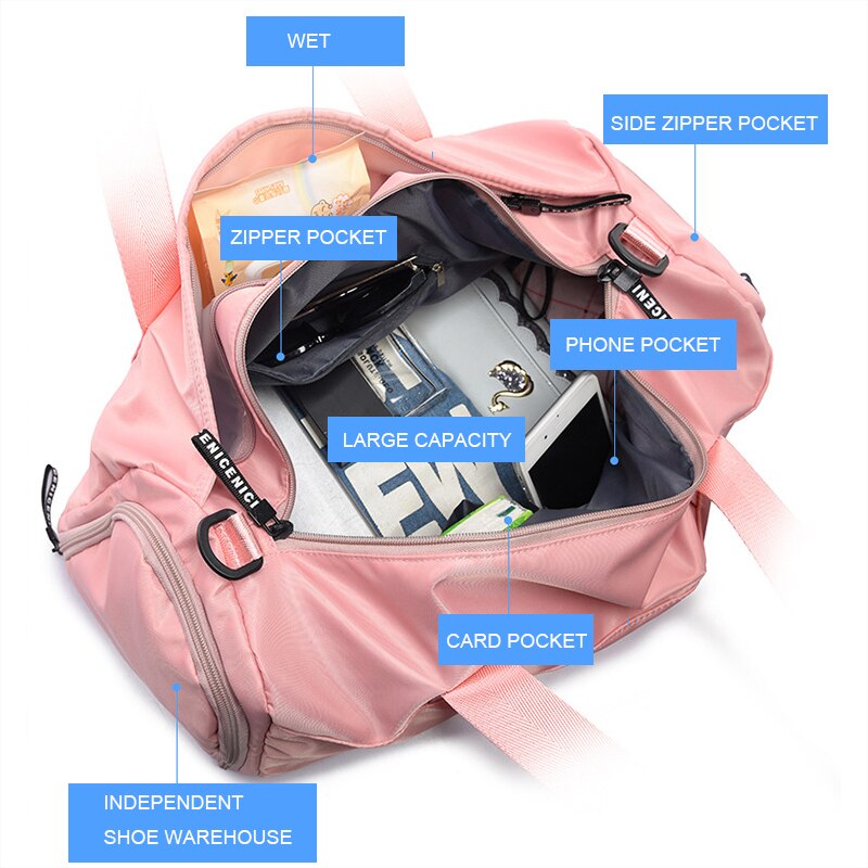 Pink Gym Bag Portable Shoulder Crossbody Bags Gym Bag Women Fitness Sport Bag Men For Gym Backpack Yoga Mat Bag
