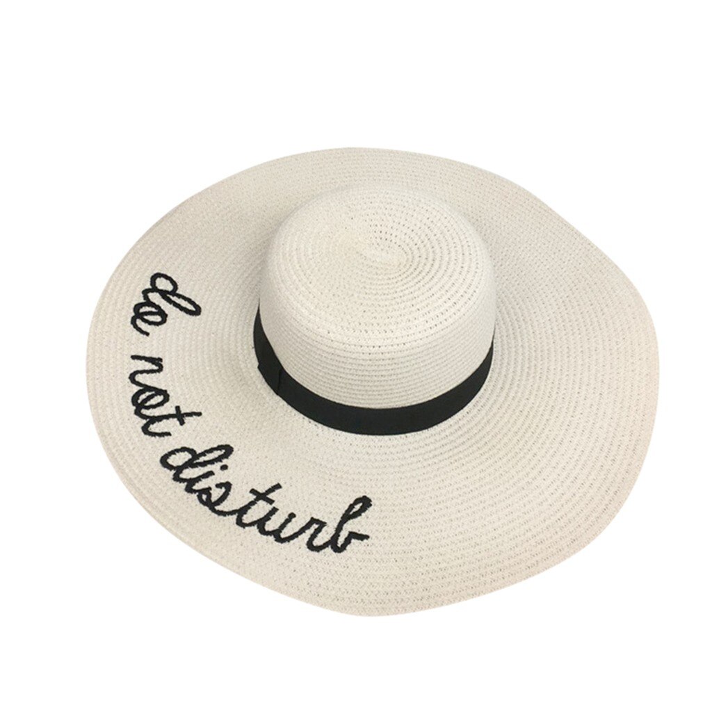 Sombrero de paja grande de verano para mujer de , disquete solar, sombreros anchos con estampado de letras, gorras de playa plegables, sombrero de playa,