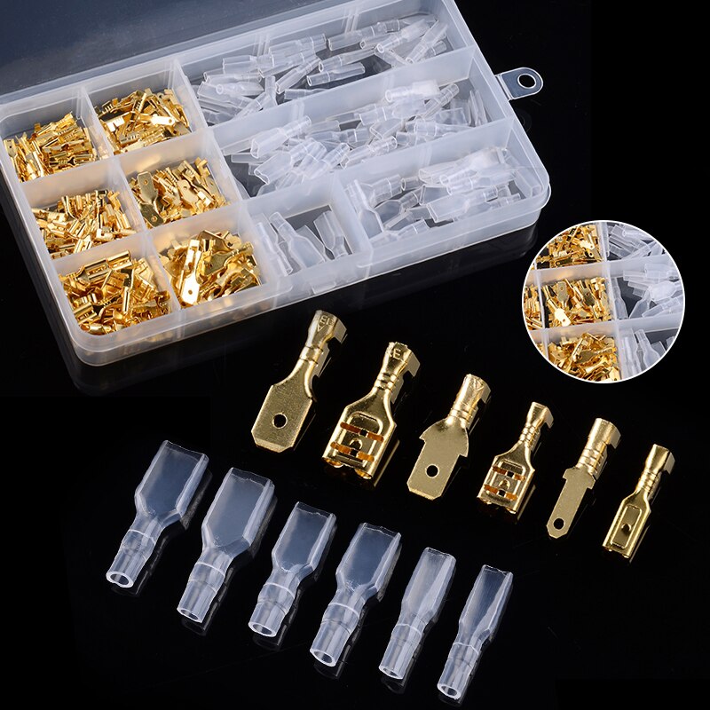 270pcs 2.8-6.3mm Car Auto Cold-Pressed Terminal Electrical Wire Crimp Connectors Male Female Spade Sheath Assortment Kit Tool