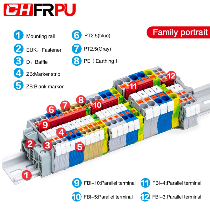 PT2.5 quick wiring arrangement push-in terminal wire connector Din Rail Combined Push In Spring Screwless Terminal Block