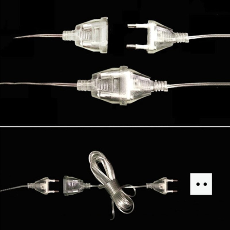 2m forlenger ledning skjøtekabel til jul ledet streng fe lys innendørs utendørs hage dekorasjon eu plugg