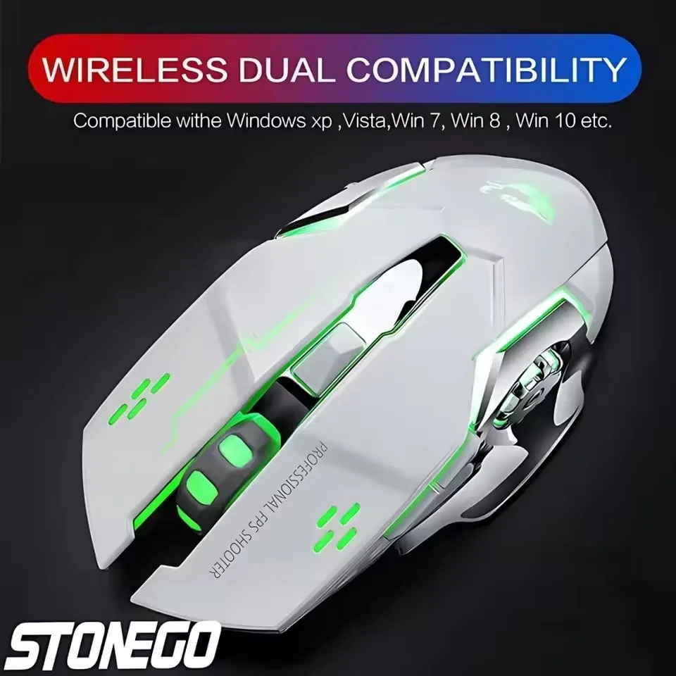 ZLRLMHY 2,4 G kabellose Bluetooth-Maus, USB-Computerspielmaus mit Empfänger, LED, bunt, wechselnd, optisch, leise, ergonomisch