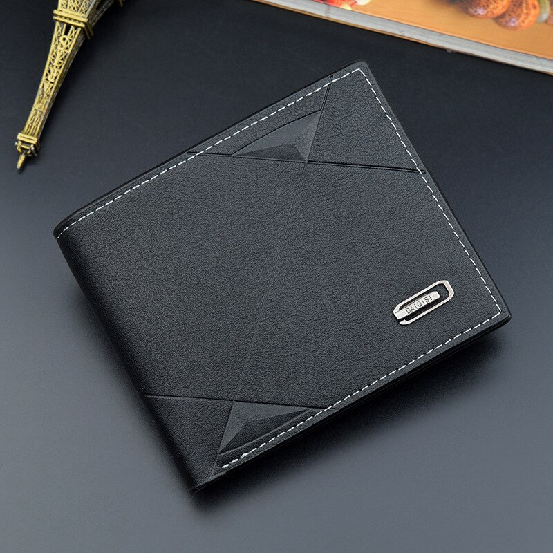 Men's Wallet Soft Wallet 3 Fold Multi-card Slot Large-capacity Embossed Wallet Men's Long Thin Section Youth Men PU: Black A