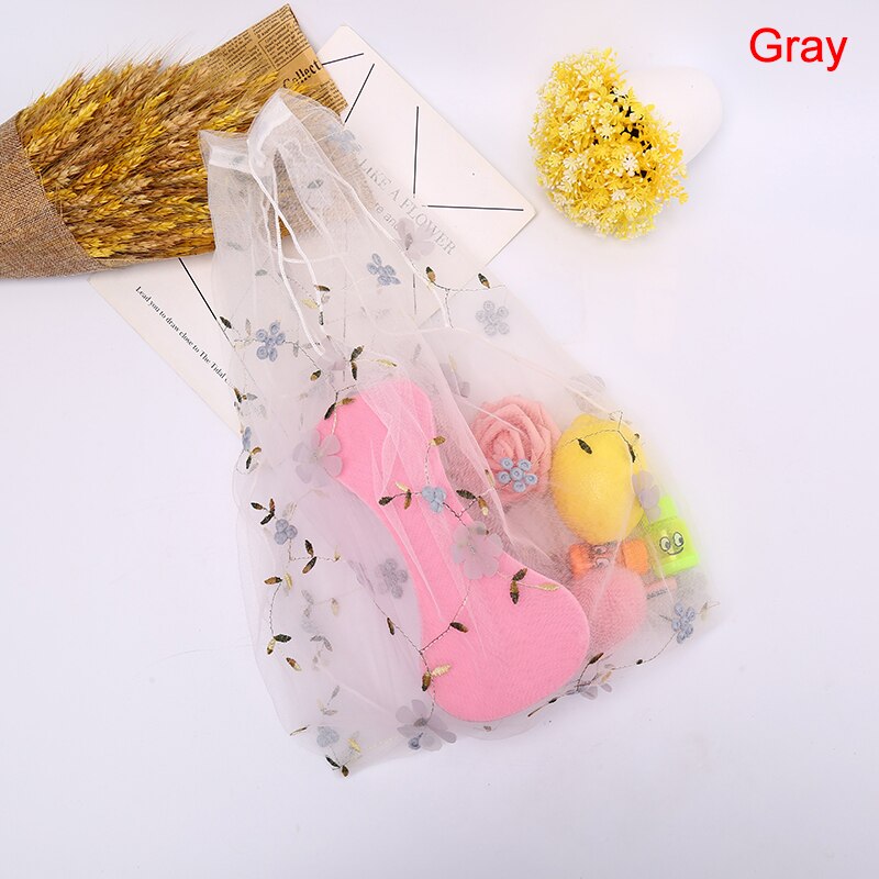 Kobieta rękojeść w kwiaty torebka organzy Tote siatka torby na zakupy torebka damska: szary