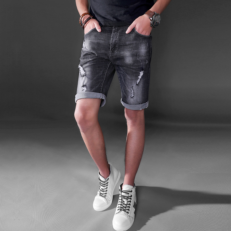 Men Slim Fit Short Jeans Cotton Stretch Vintage