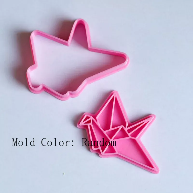 Cute Origami Baking Mold Paper Airplane Windmill Paper Boat Paper Crane Cookie Embosser Mold Plastic Fondant Biscuit Cutter Set: army green