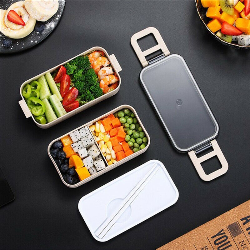 Student Lunch Box Compartment Office Worker Double Heating Lunch Box Microwave Dinnerware Food Storage Container Lunchbox @C