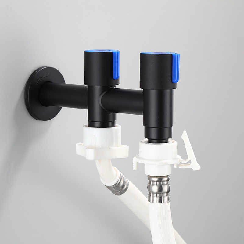 Black Washing Machine Faucet Wall Mounted Bidet Faucet Single Cold Black Outdoor Faucet Bathroom Sink Tap Garden Bibcock Tap