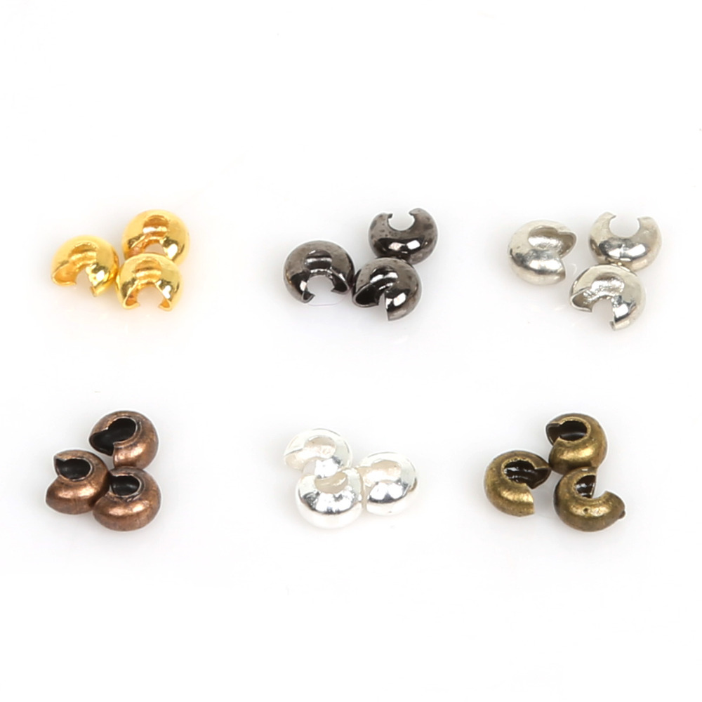 100Pcs/lot 3mm Silver/Gold/Gunmetal/Rhodium/Bronze/Copper Plated Alloy Crimp Beads Round Covers For DIY Jewelry Finding