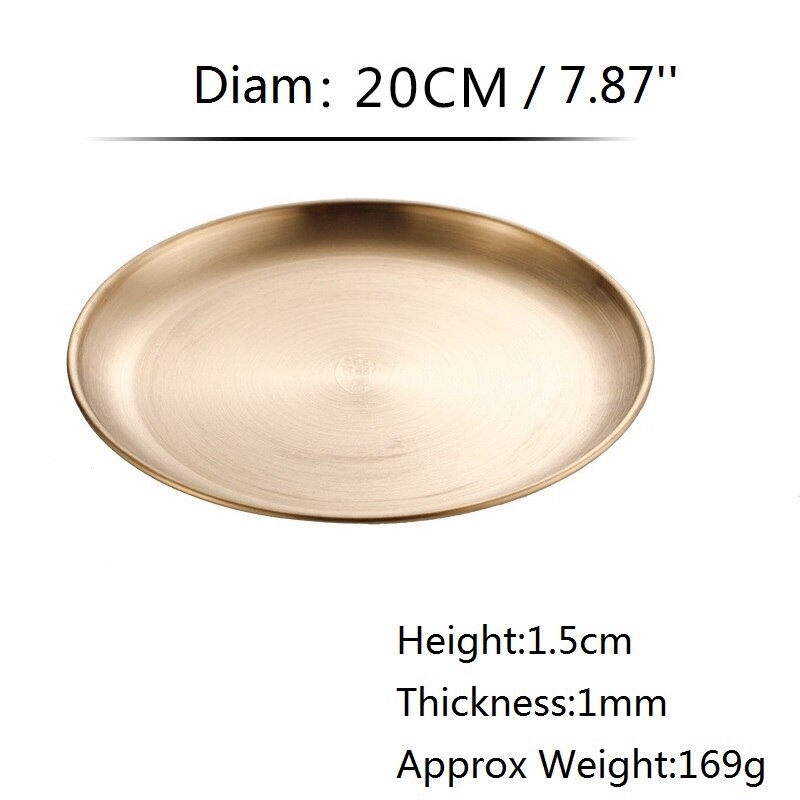 4 stücke Weihnachten Geschirr Gold überzogene Runde Gerichte Rabatt Nachtisch Obst Platte edelstahl Geschirr Salat Brot Snack Utensil: Gold 20cm 7.87Zoll