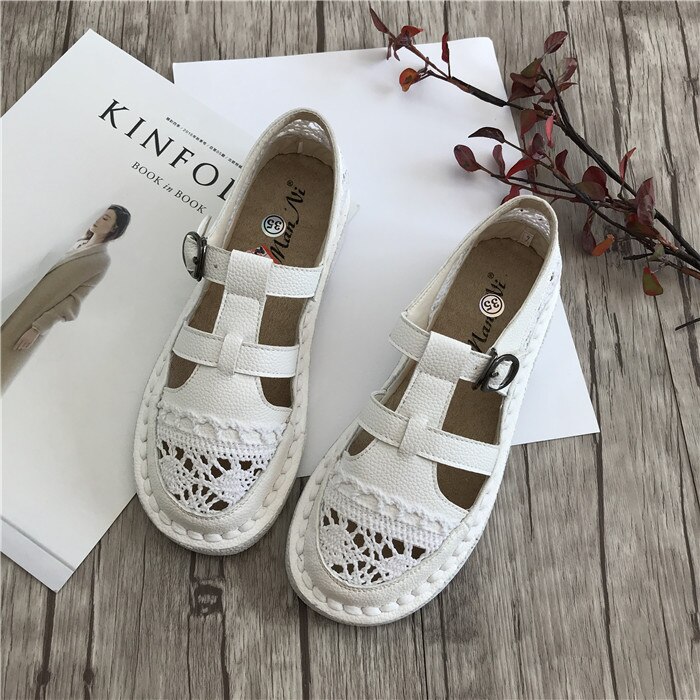 Grandes chaussures japonaises, version coréenne de l'art, chaussures simples pour femmes, plates: WHITE / 9