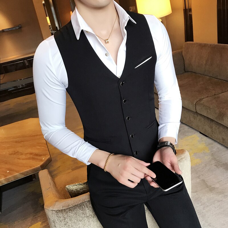 Chaleco negro clásico para hombre vestido de un solo pecho chaleco para traje para hombre Novedades Ropa Informal de hombre chaleco para hombre M-5XL