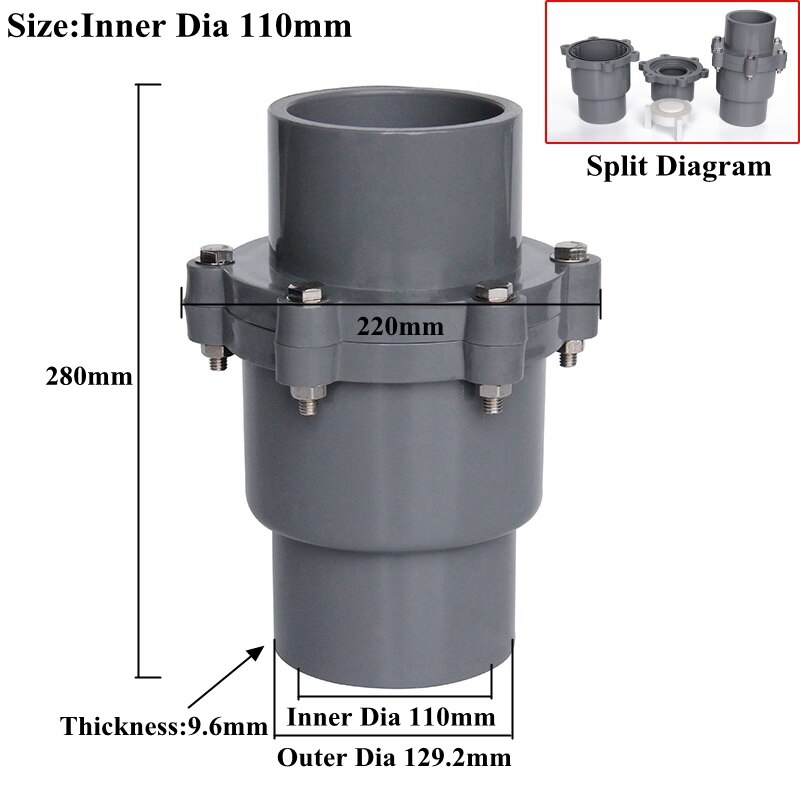 1pc ID 25~110mm PVC Check Valve Water Supply Pipe One-Way Valve Watering Irrigation Tube Connector Aquarium Fish Tank Adapter: Inner Dia 110mm