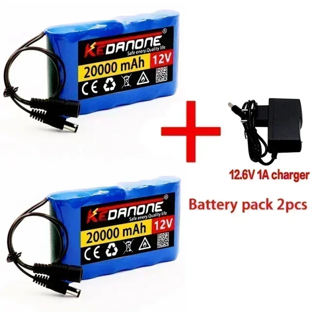Portable Super 12V 20000mah battery Rechargeable Lithium Ion battery pack capacity DC 12.6v 20Ah CCTV Cam Monitor + charger: black