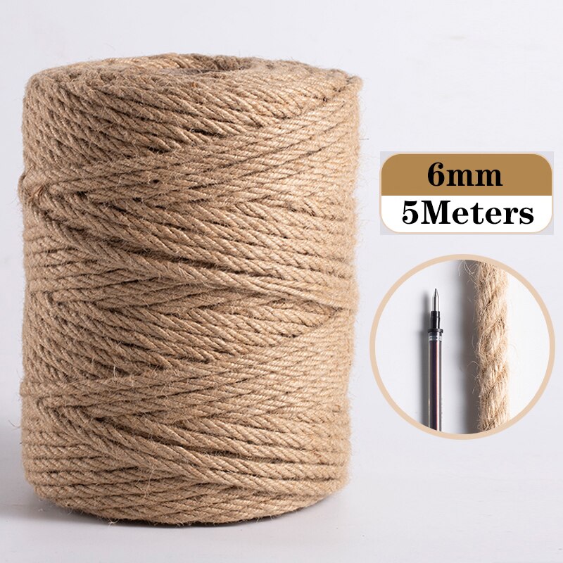 Cuerda de Yute Natural para decoración del hogar, hilo de yute para manualidades, costura hecha a mano, para , Navidad, 1mm-10mm: Jute 6mm 5Meters