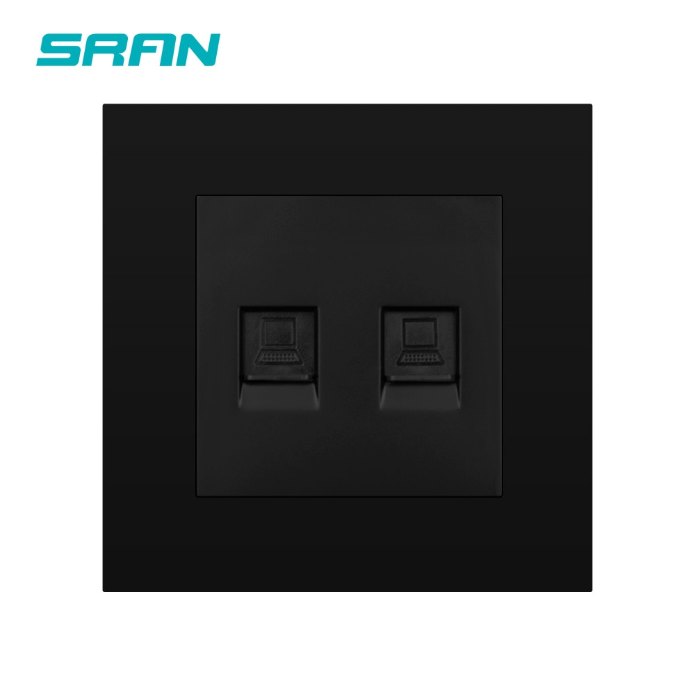 Sran Muur Dual Computer Netwerk Interface Vlamvertragende Pc Panel 86Mm * 86Mm Wit/Zwart/Goud dubbele Rj45 Socket: A1 Black dual RJ45