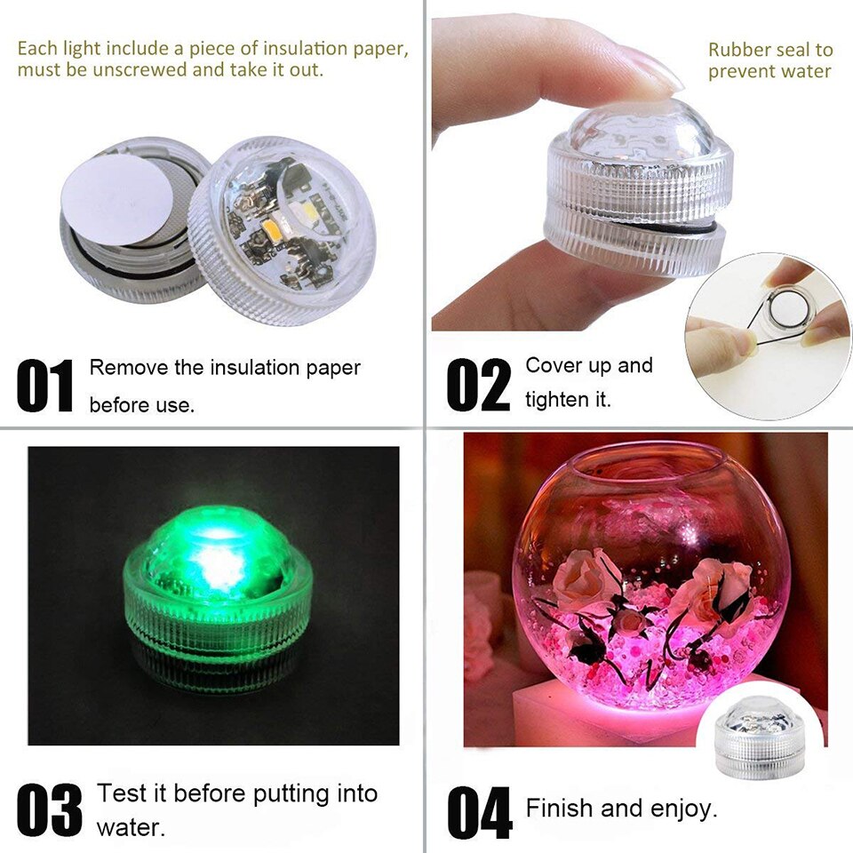 LED Waterproof Submersible Light Battery Operated RGB Underwater Night Lamp Vase Bowl Garden Party Fish Tank Decorative Lights