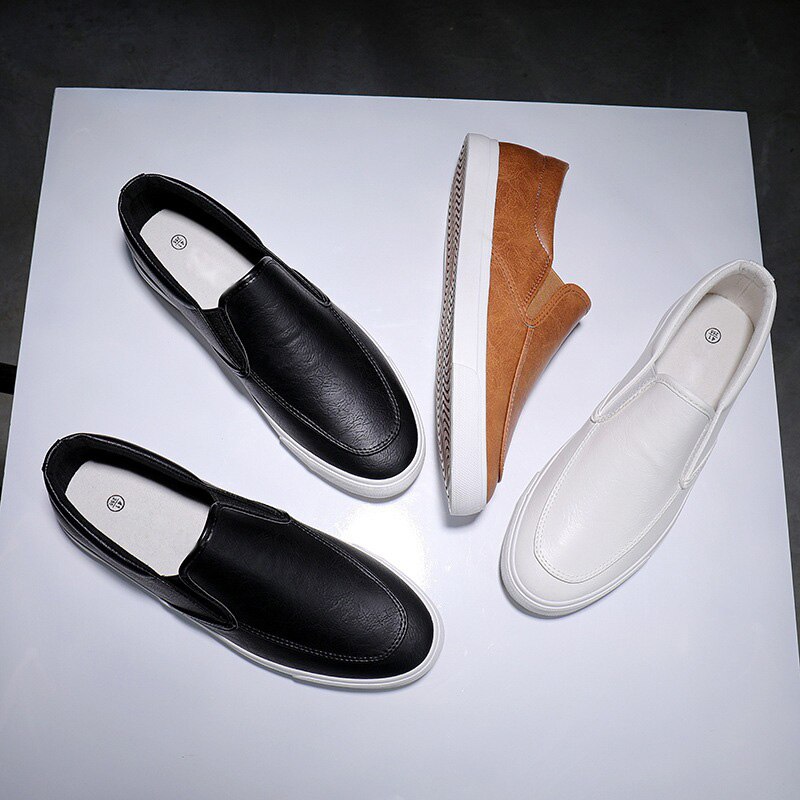 Män loafers mjukt läder herrskor slip-on platta loafers casual manliga svarta vita skor  a1187