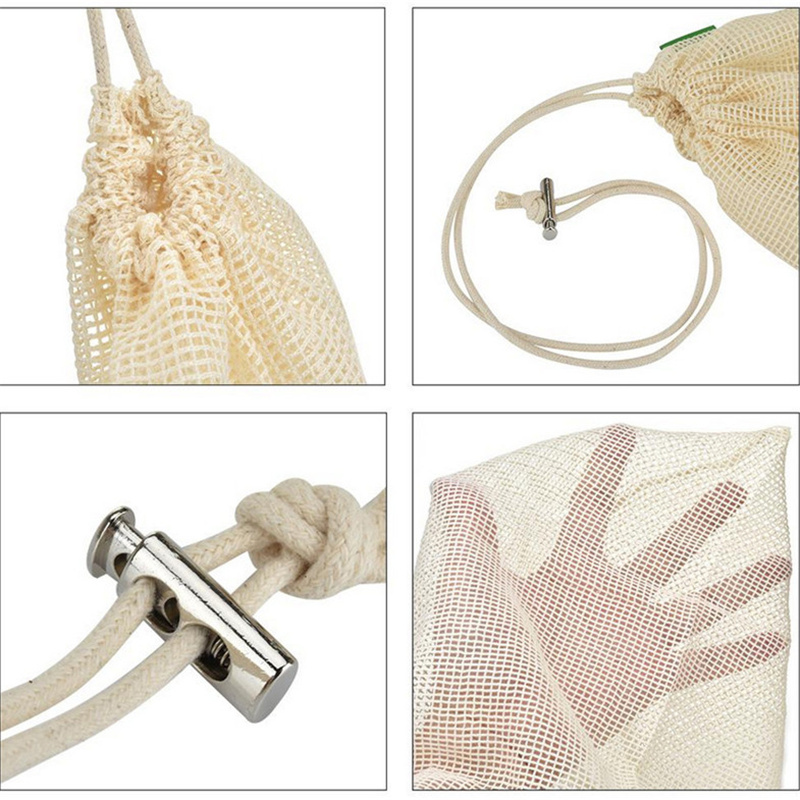Reutilizável frutas vegetais sacos eco algodão amigável malha sacos ecologico produzir sacos de armazenamento organizador cozinha casa