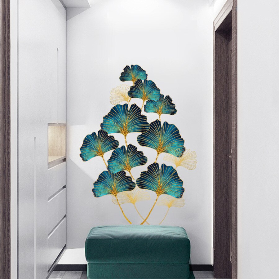 Groene Gingko Leaf Diy Bloem Muur Sticker Voor Slaapkamer Nachtkastje Woonkamer Muur Verse Decoratie Voor Kerst Cadeau