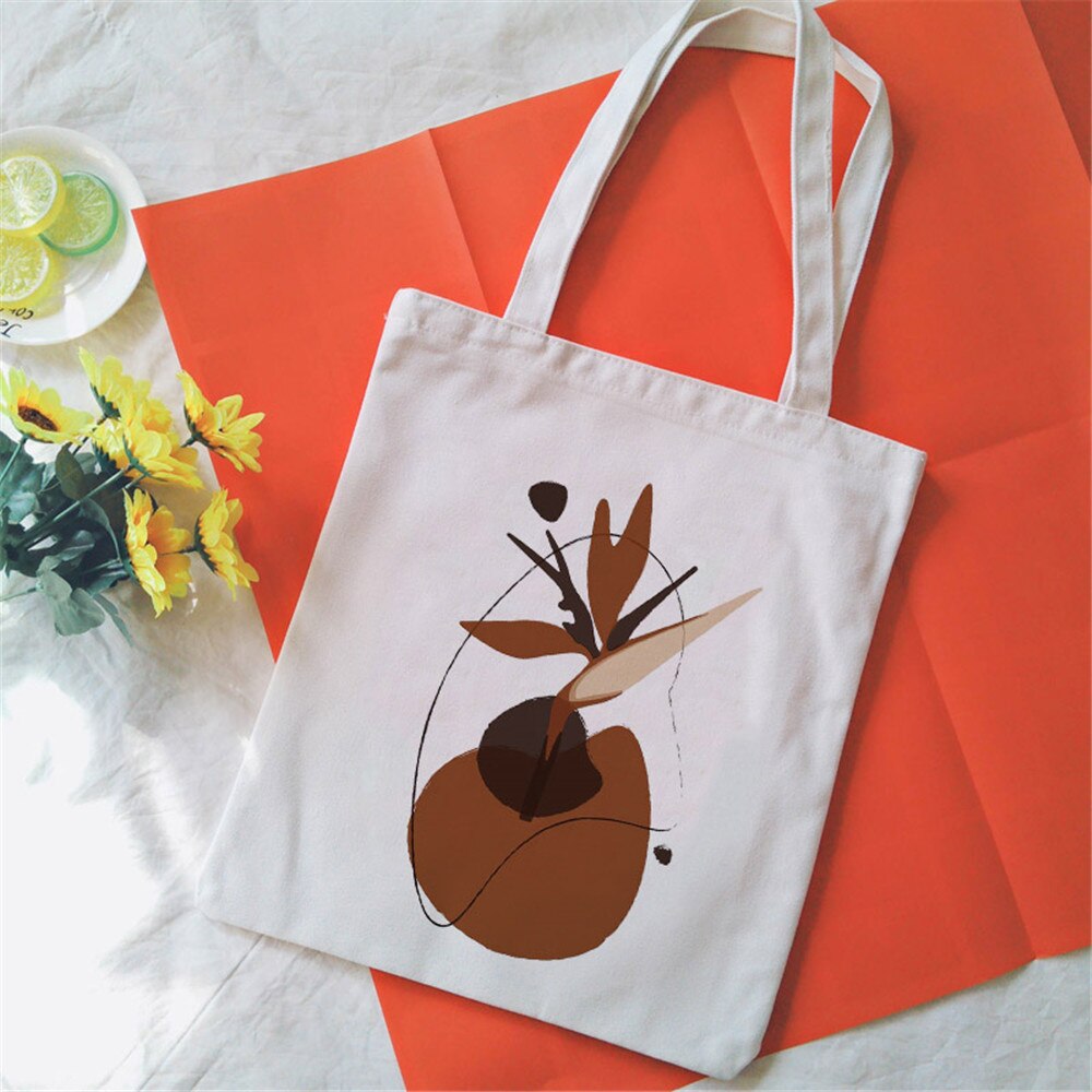 Bouquet Printing Canvas Tote Bag Aesthetic Line Drawing Plant Print Canvas Bags Harajuku Ulzzang Shoulder Bag Handbag: 2330