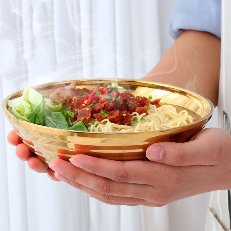 Rund nudel mad skål dobbelt lag anti-skoldning service til pot sauce suppe ris stor ramen skål skål i rustfrit stål