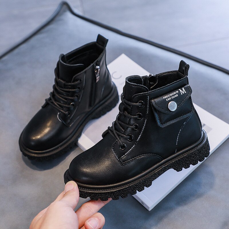 Children Short Boots Spring Pocket Solid Black Boots British Platform Kids Boots for Girls Boy Winter Unisex Winter Boot