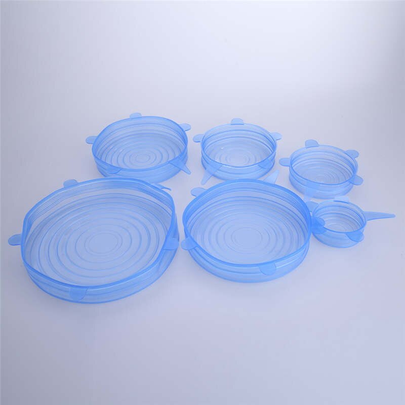 Tapas elásticas de silicona de 6 uds., tapas de succión, sartén reutilizable, tapa para comida de silicona, sartén elástica, utensilios de cocina, triangulación de envíos: 6pcs Blue 2