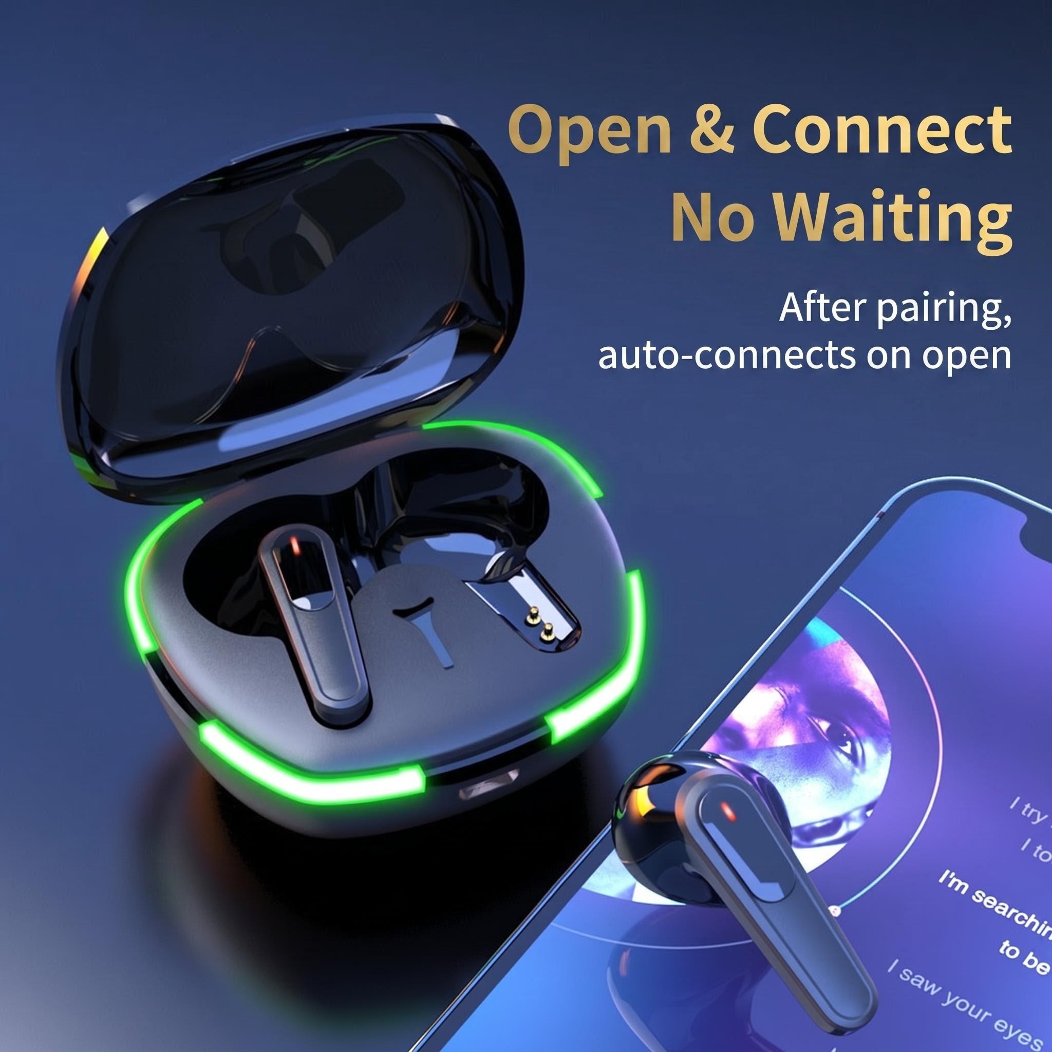 Pro 60 in- bluetooth-oortjes met stereogeluid en ademend lichteffect voor beide oren, draagbare draadloze headset