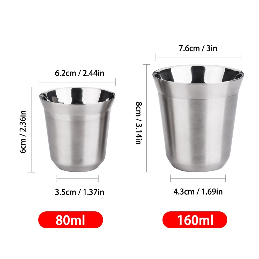 80ml /160ml Stainless Steel Espresso Cups Double Wall Demitasse Cups Vacuum Insulated Coffee Mug For True Espresso Coffee Lover