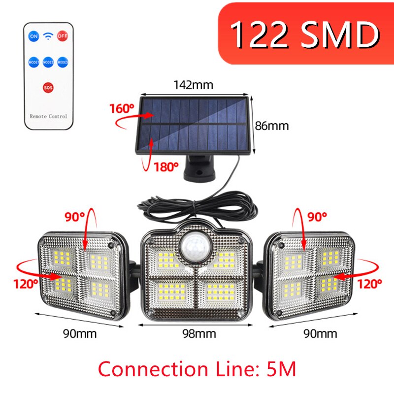 Solar LED Light Outdoor Motion Sensor Solar Powered Garden Lamp 3 Heads Remote Control Waterproof Wall lamp For Garden Street: Style 7-Separately