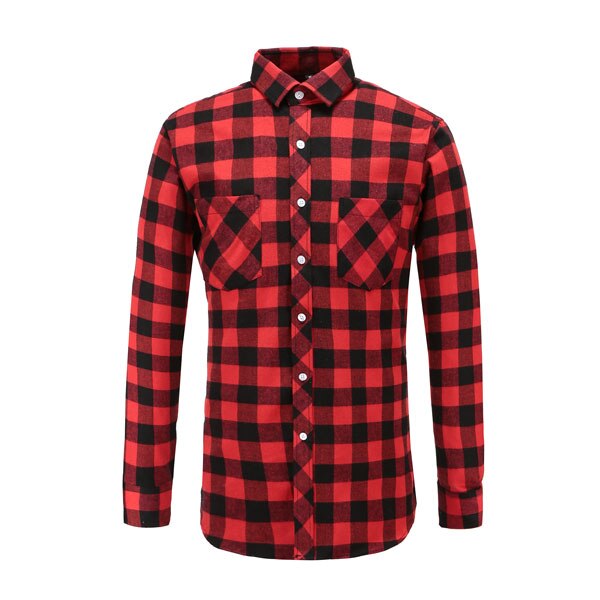 Men Flannel Red Black Plaid Shirt Cotton Autumn Casual Long Sleeve Shirt Soft Comfort Slim Fit Styles Brand Man Clothes: US XL