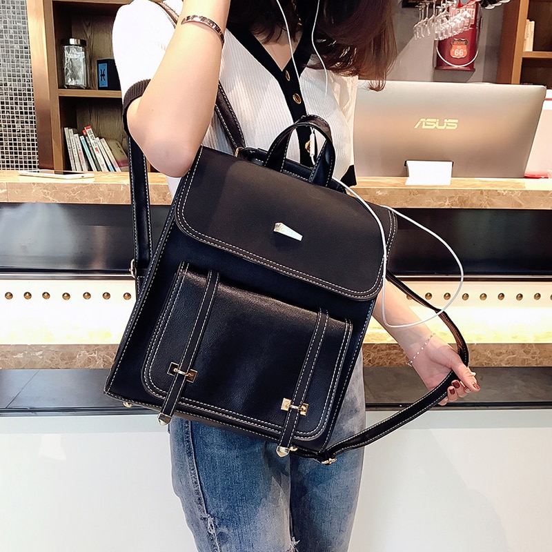Two sets Women Backpack pu Leather Backpacks Teenage Girls Female School backpack Shoulder Bag