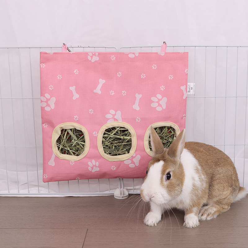 2/3 Gaten Opknoping Hooizak voor Bunny Cavia Kleine Dieren Feeder Konijn Voedsel Dispensers Tas Huisdier Voeden Tas Rack Kooi Gereedschap: Oranje
