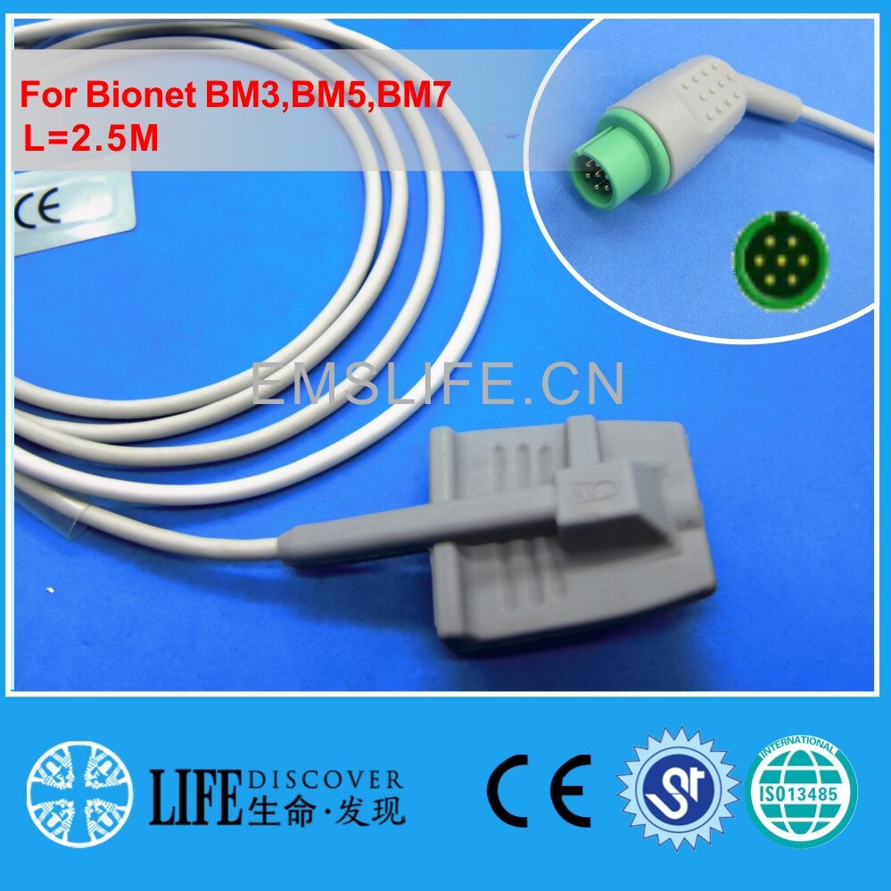 Lange kabel AWT volwassen vinger clip spo2 sensor Voor Bionet BM3, BM5, BM7: Adult silicone