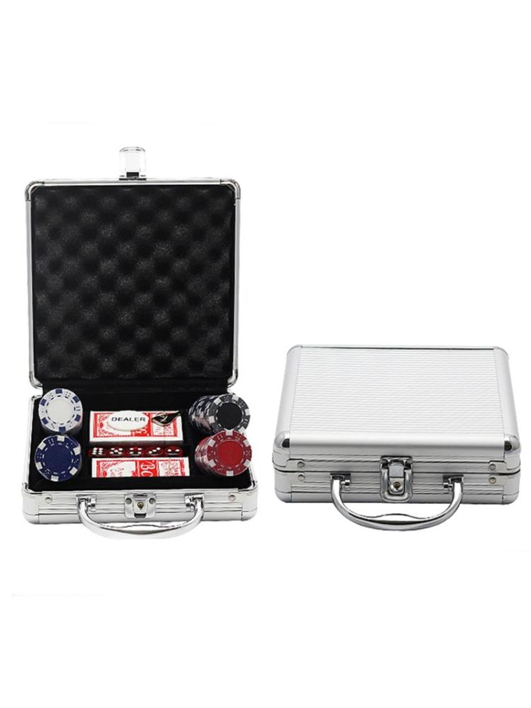 100pcs Poker Chip Set Aluminum Storage Case with Playing Cards and Dice Kit for Casino Entertainment Venues Game Club 63HC