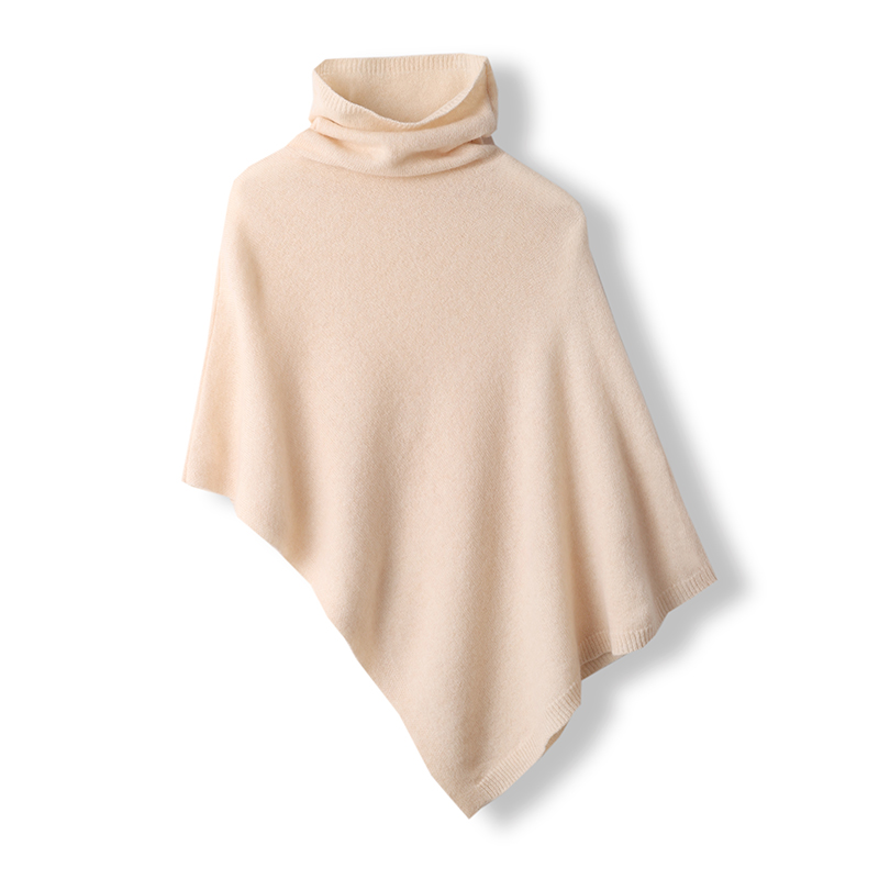 100% Merino Wool Knitted Shawl Cape Knitted Soft Warm Wollen Irregular Cloak Batwing Sleeve Loose Turtleneck Pullover Pashmina: Beige