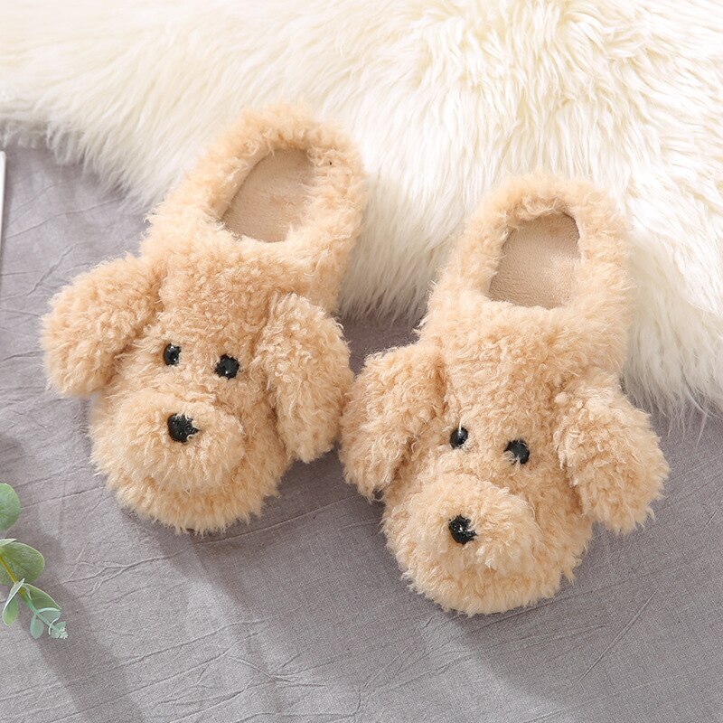 Bont Hond Slippers Leuke Cartoon Dier Vrouwen Winter Warm Pluche Thuis Pluizige Slides Katoen Huis Schoenen: light coffee / 44-45