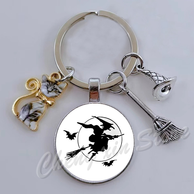 Llavero con estampado de bruja gótica, cabujón de cristal, cartera para de halloween, el mejor