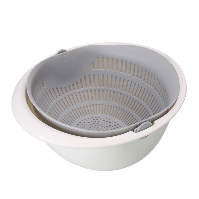 Kitchen Fruit Storage Basket Multi-Function Double-Layer Fruit Basket Vegetable Cleaning Drain Basket Kitchen Storage: Gray