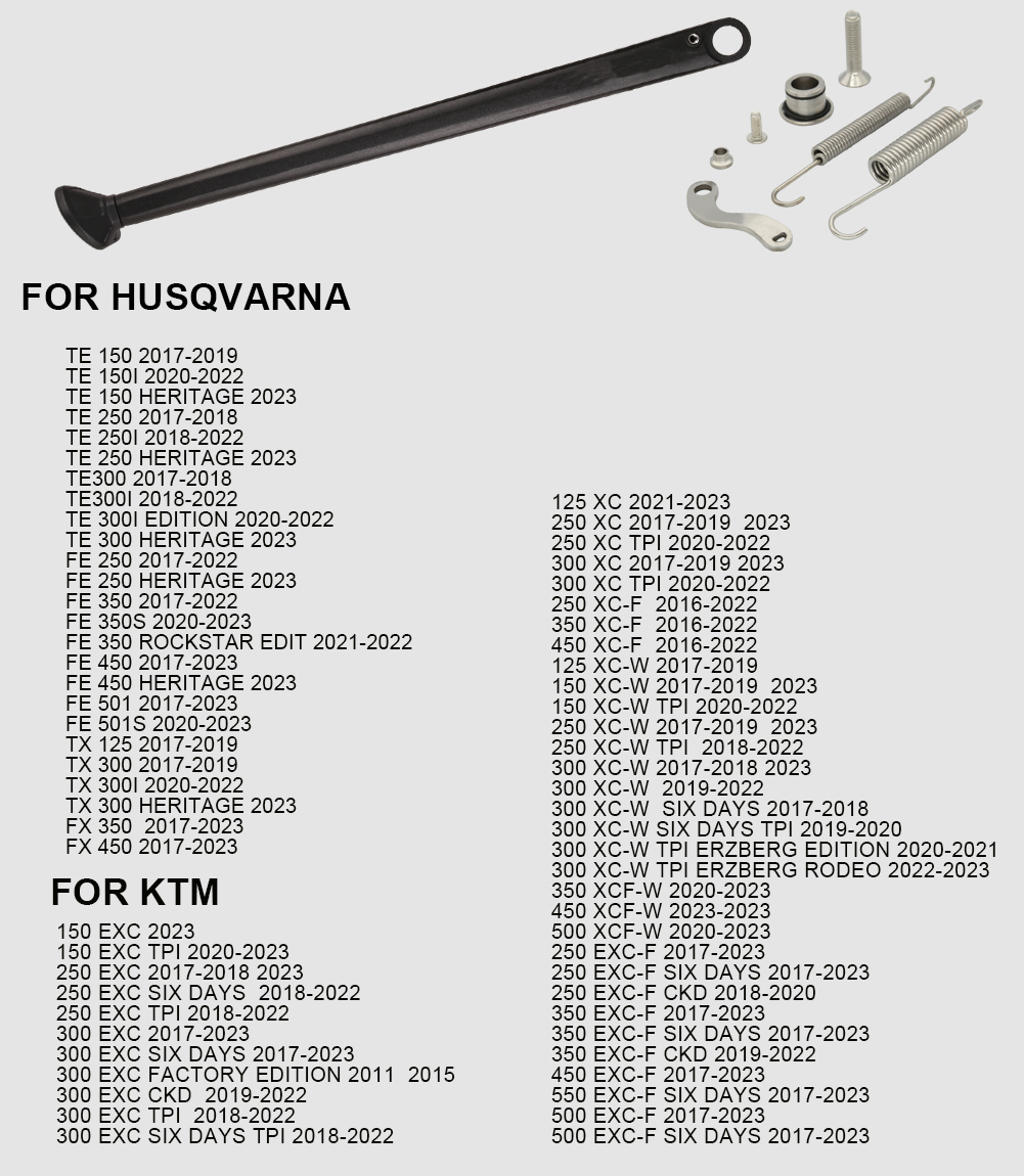Soporte lateral de estacionamiento para motocicleta con Kit de resorte para KTM XC XCW XCF XCFW EXC EXCF -2023 para Husqvarna TE FE TX FX FS -2023: Gris oscuro